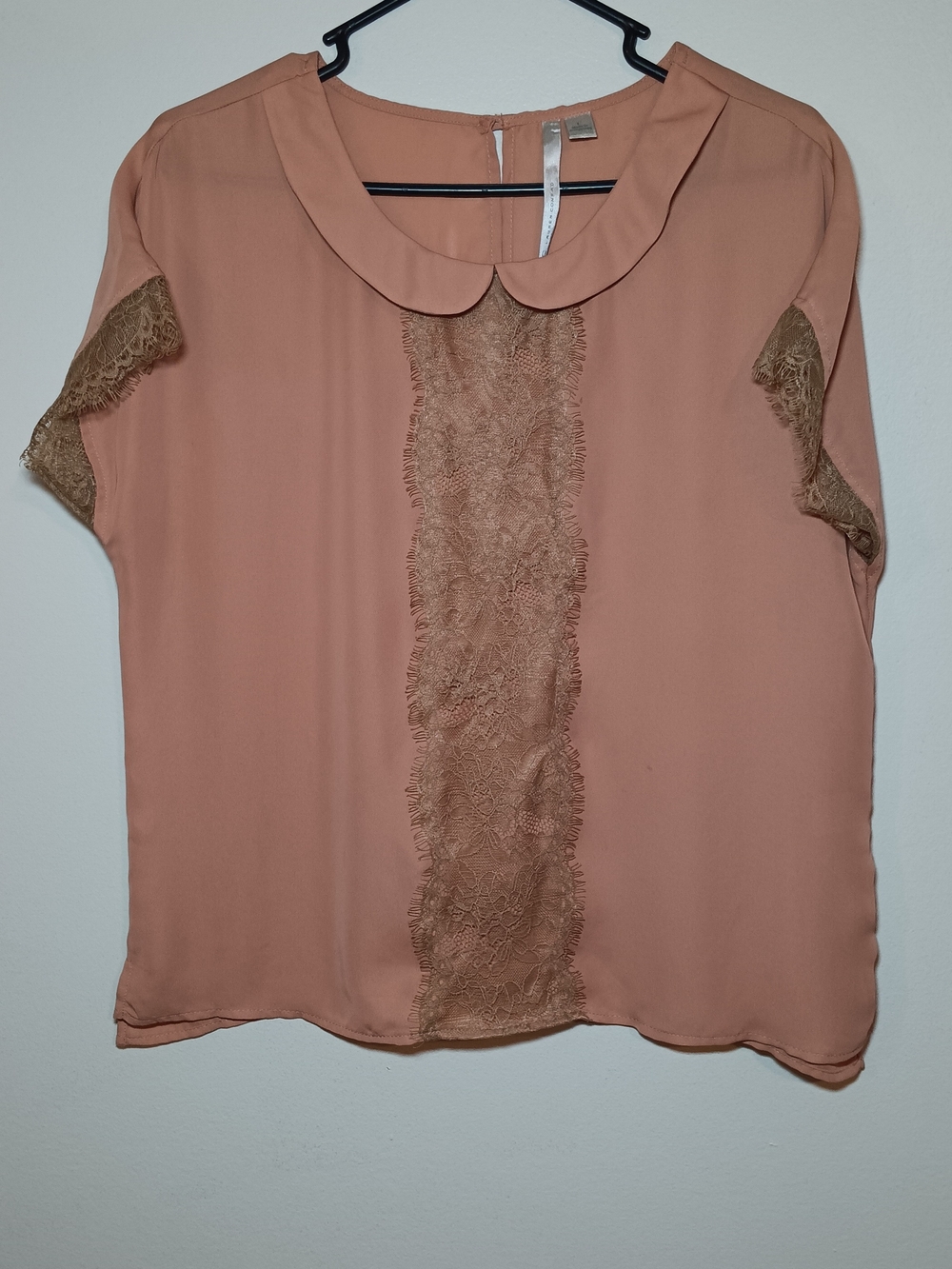 LC Lauren Conrad Blush Peach Lace-Front Peter Pan Collar Blouse